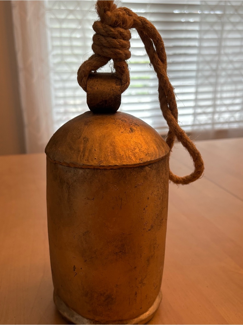 Handmade Large Iron/Tin Hanging Indian Cow Garden Bell 10" w/rope. Made in India